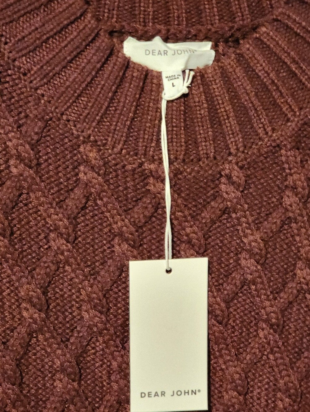 DEAR JOHN Chocolate Brown Cable Knit Short-Sleeve Sweater Oversized Large - Picture 5 of 13